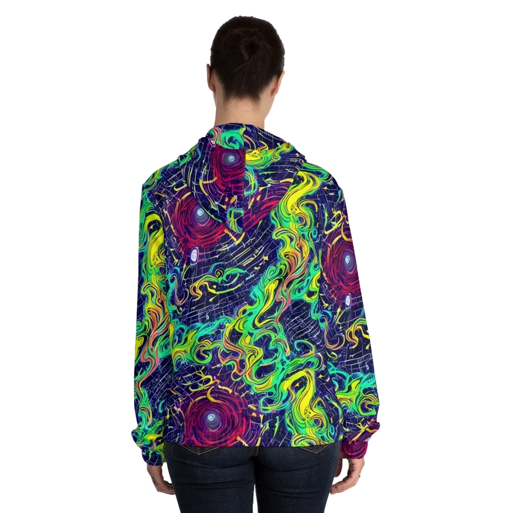 Neon Whirlwind on Women's Full-Zip Hoodie — Back On Person