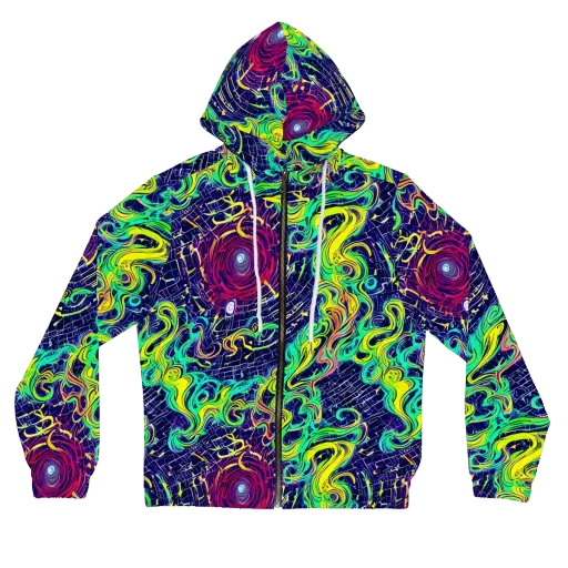 Neon Whirlwind on a Women's Full-Zip Hoodie