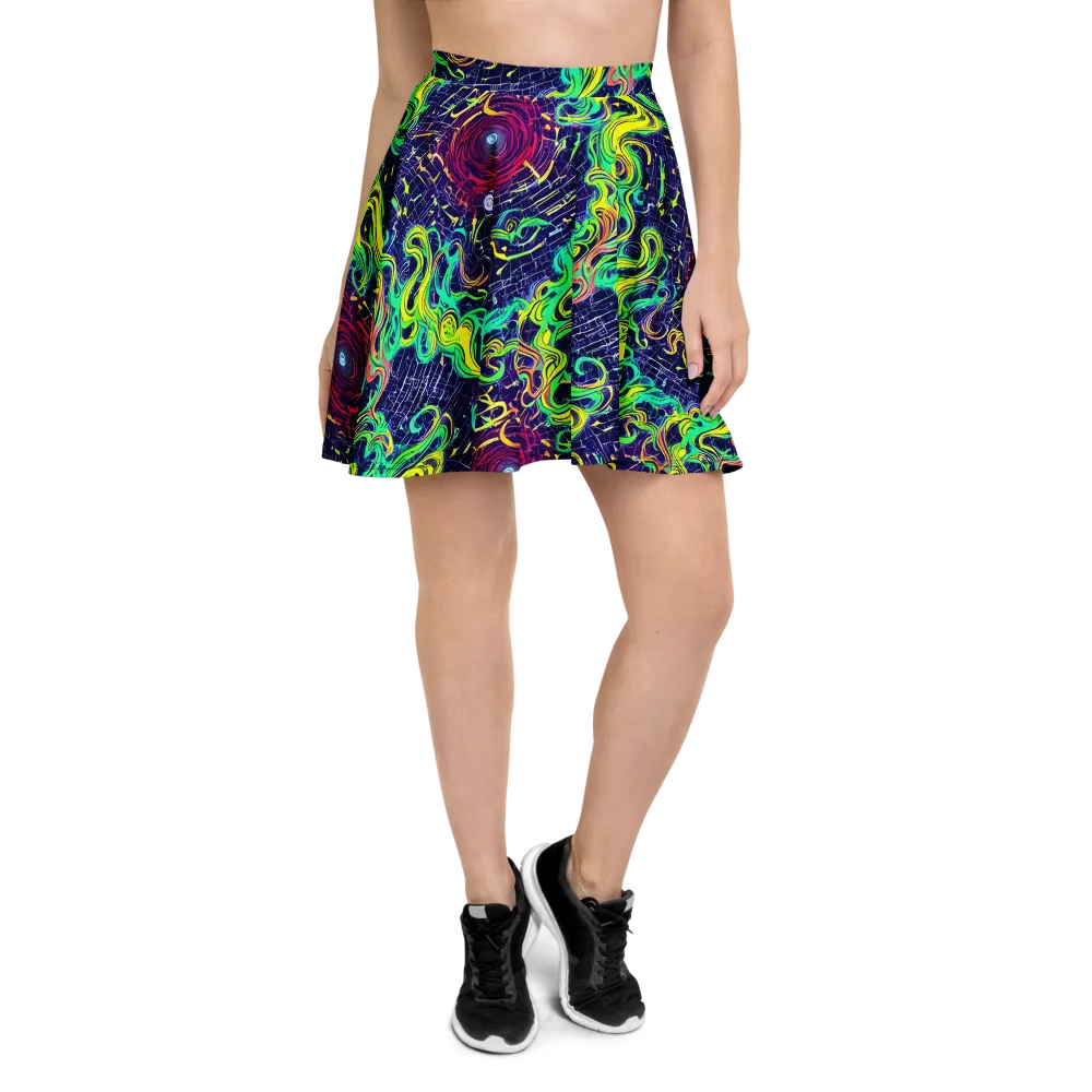 Neon Whirlwind on Skater Skirt — Front