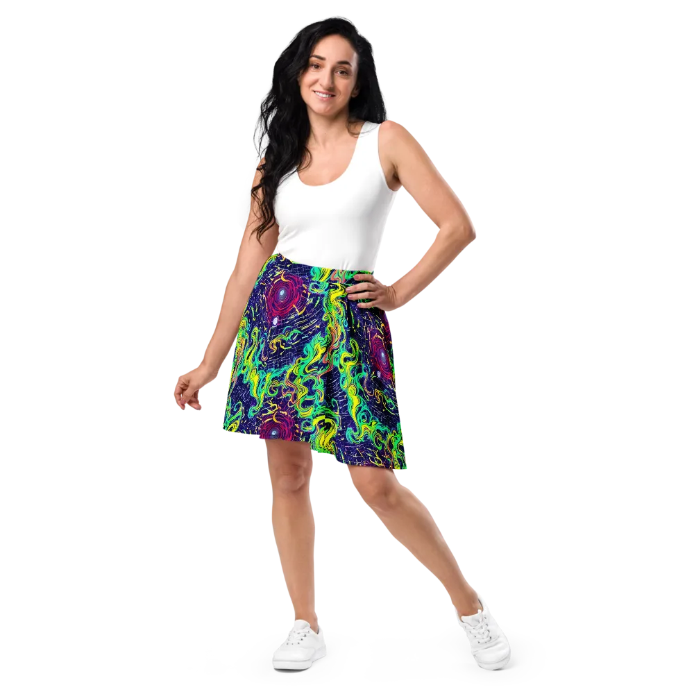Neon Whirlwind on Skater Skirt — Front