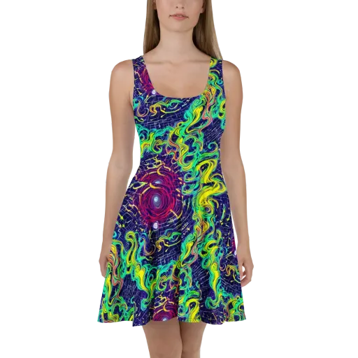 Neon Whirlwind on a Skater Dress
