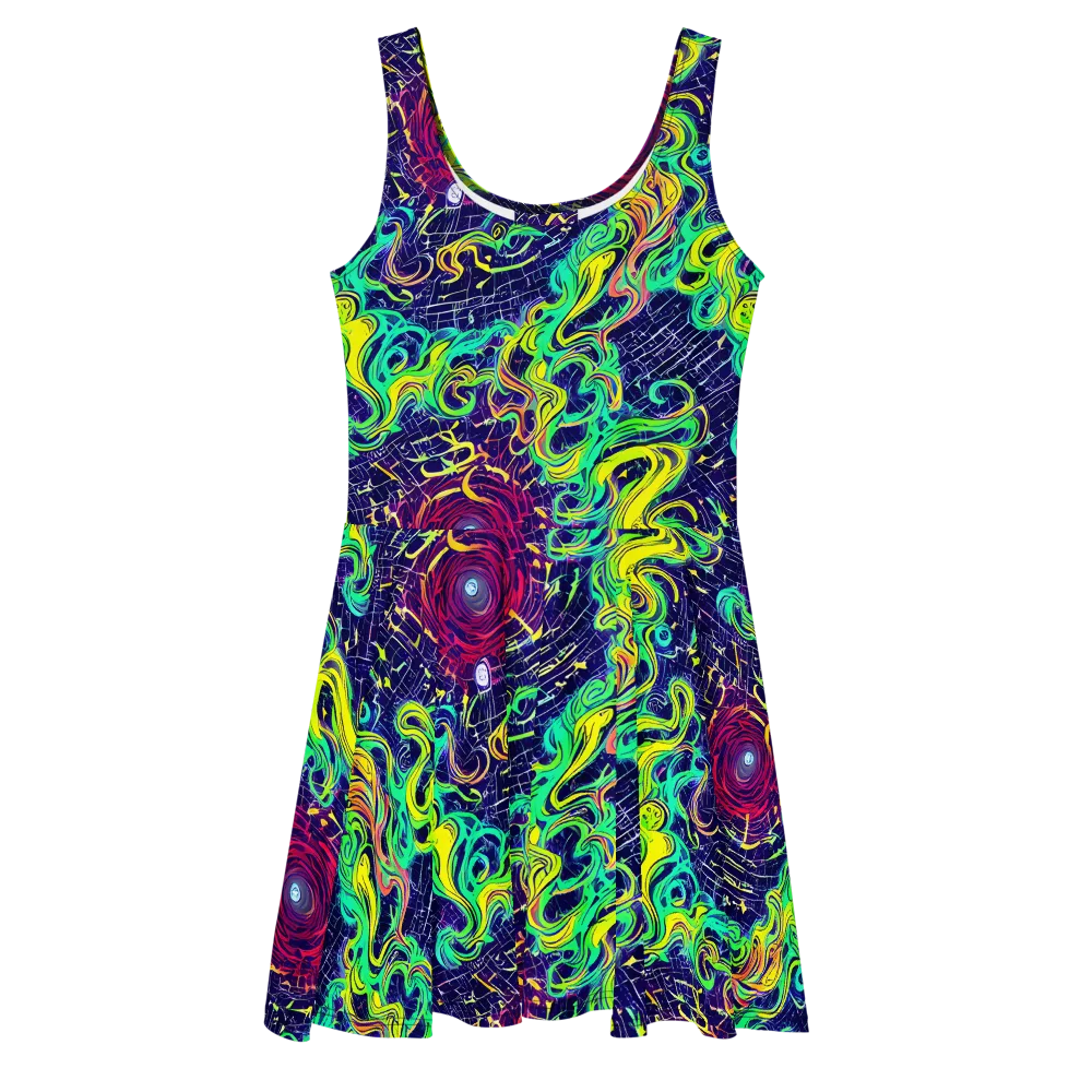 Neon Whirlwind on Skater Dress — Front
