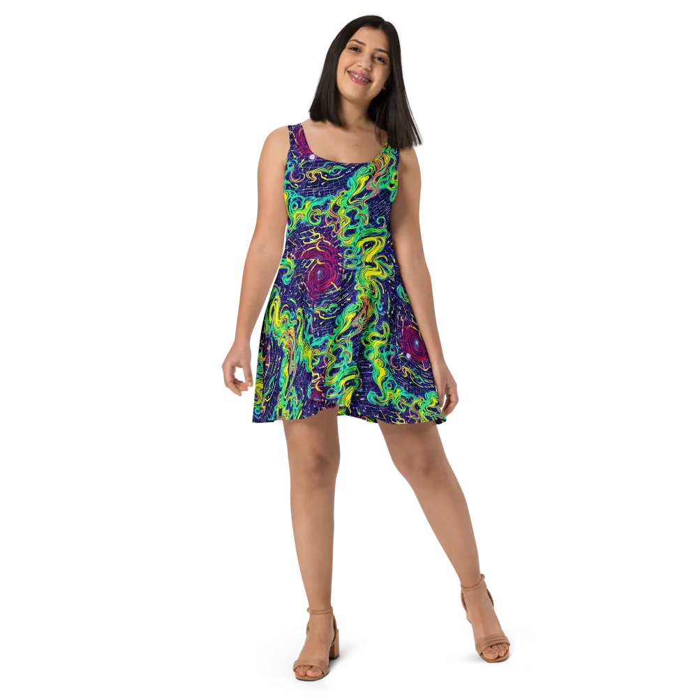 Neon Whirlwind on Skater Dress — Front
