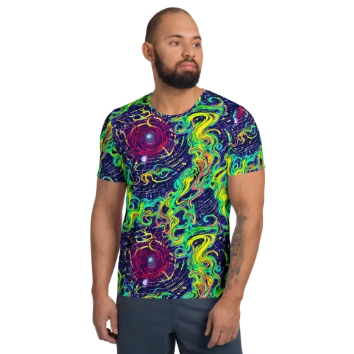 Neon Whirlwind on a Men's Athletic T-Shirt