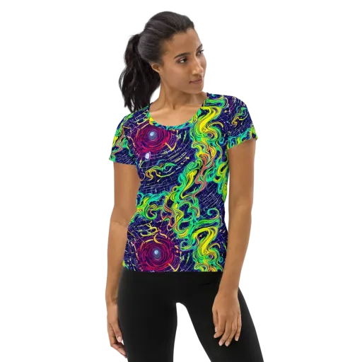 Neon Whirlwind on a Women's Athletic T-Shirt