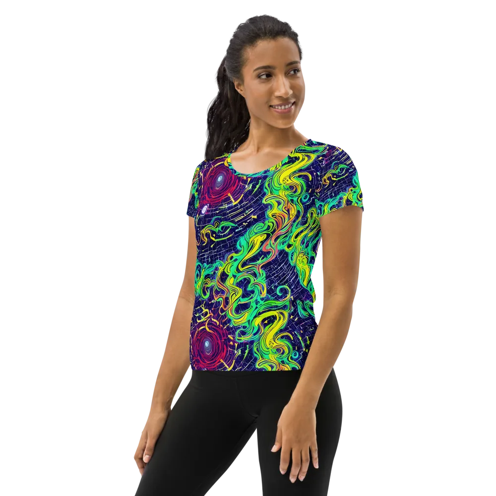 Neon Whirlwind on Women's Athletic T-Shirt — Left