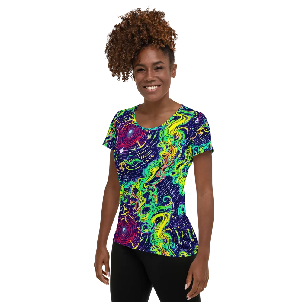 Neon Whirlwind on Women's Athletic T-Shirt — Left