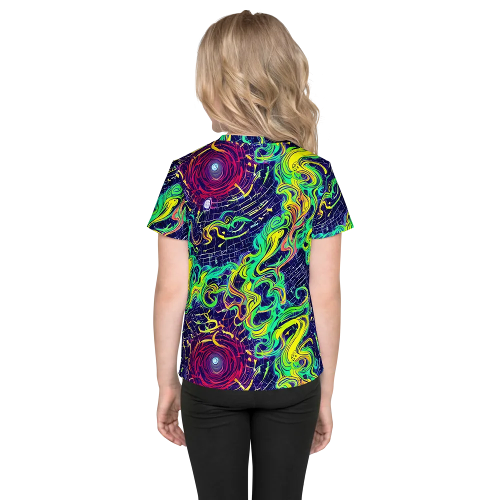Neon Whirlwind on Kids Crew Neck T-Shirt — Back