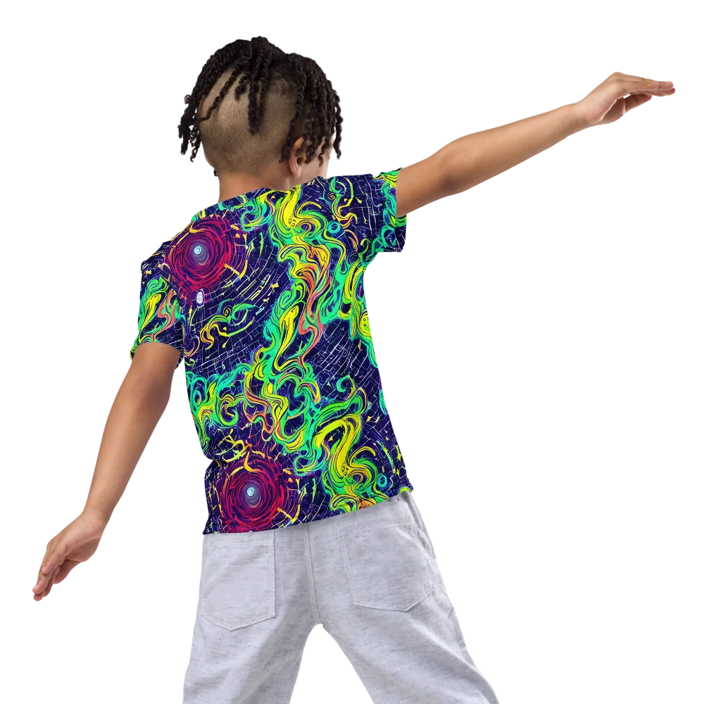 Neon Whirlwind on Kids Crew Neck T-Shirt — Back