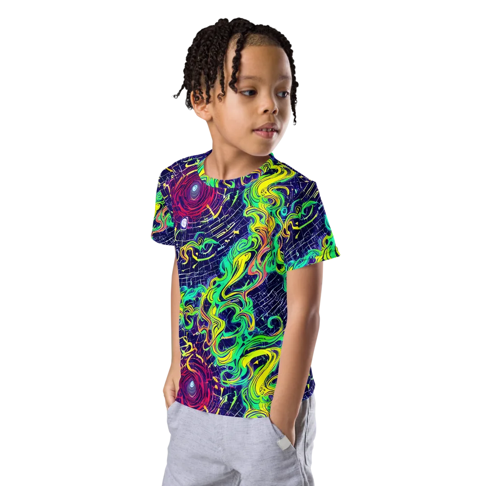 Neon Whirlwind on Kids Crew Neck T-Shirt — Left Front