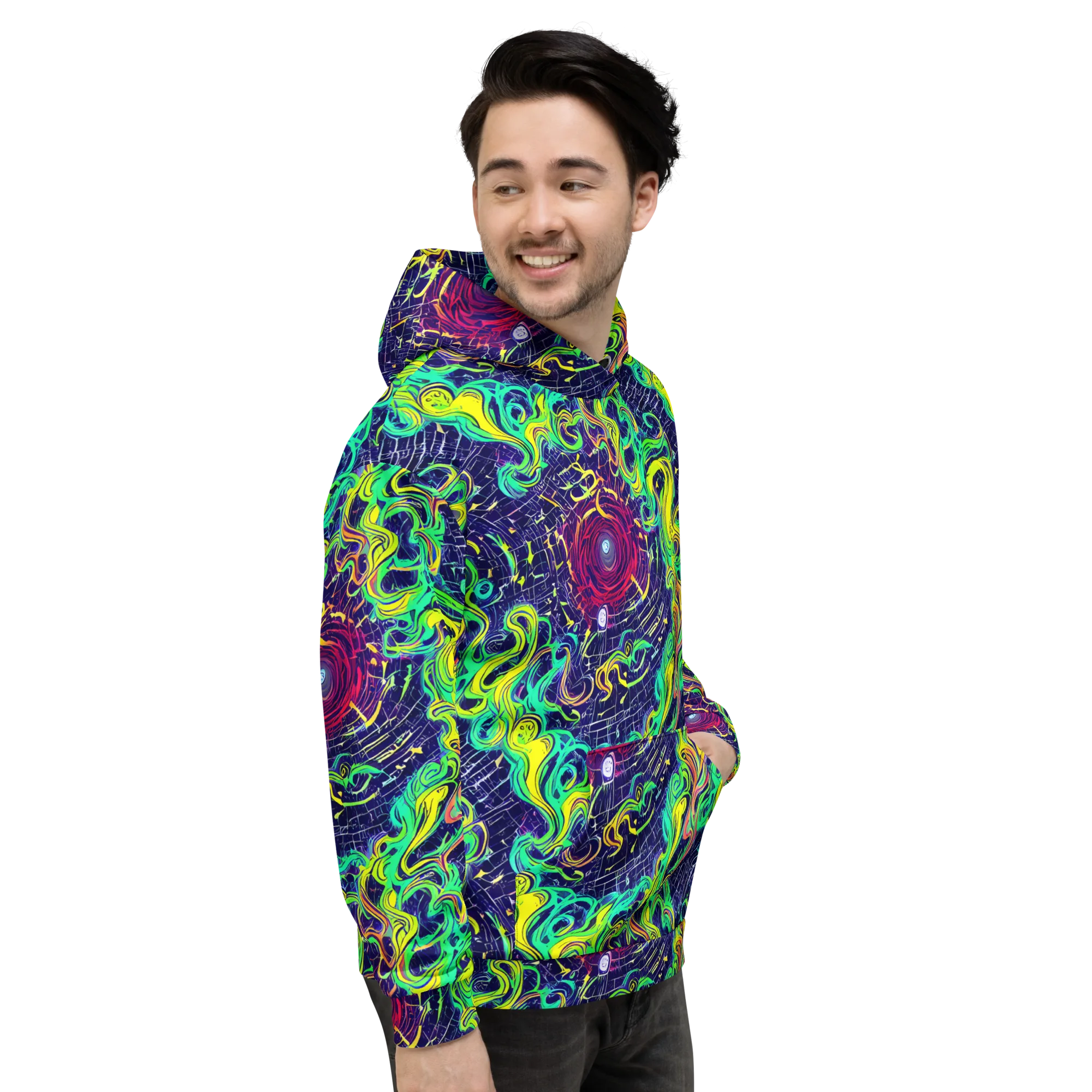 Neon Whirlwind on Hoodie — Right