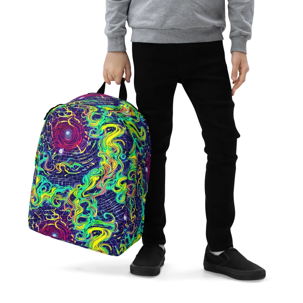 Neon Whirlwind on Minimalist Backpack — Zoomed-in