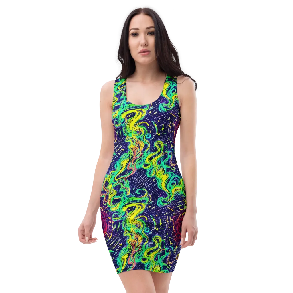 Neon Whirlwind on Bodycon Dress — Front