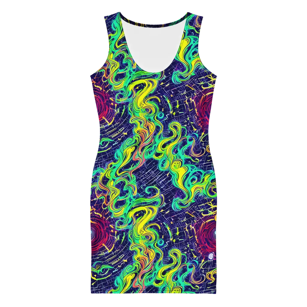 Neon Whirlwind on Bodycon Dress — Front