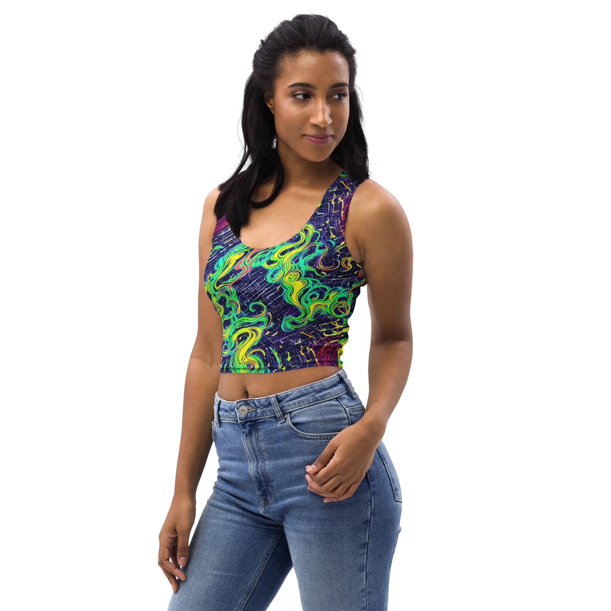Neon Whirlwind on Crop Top — Left Front