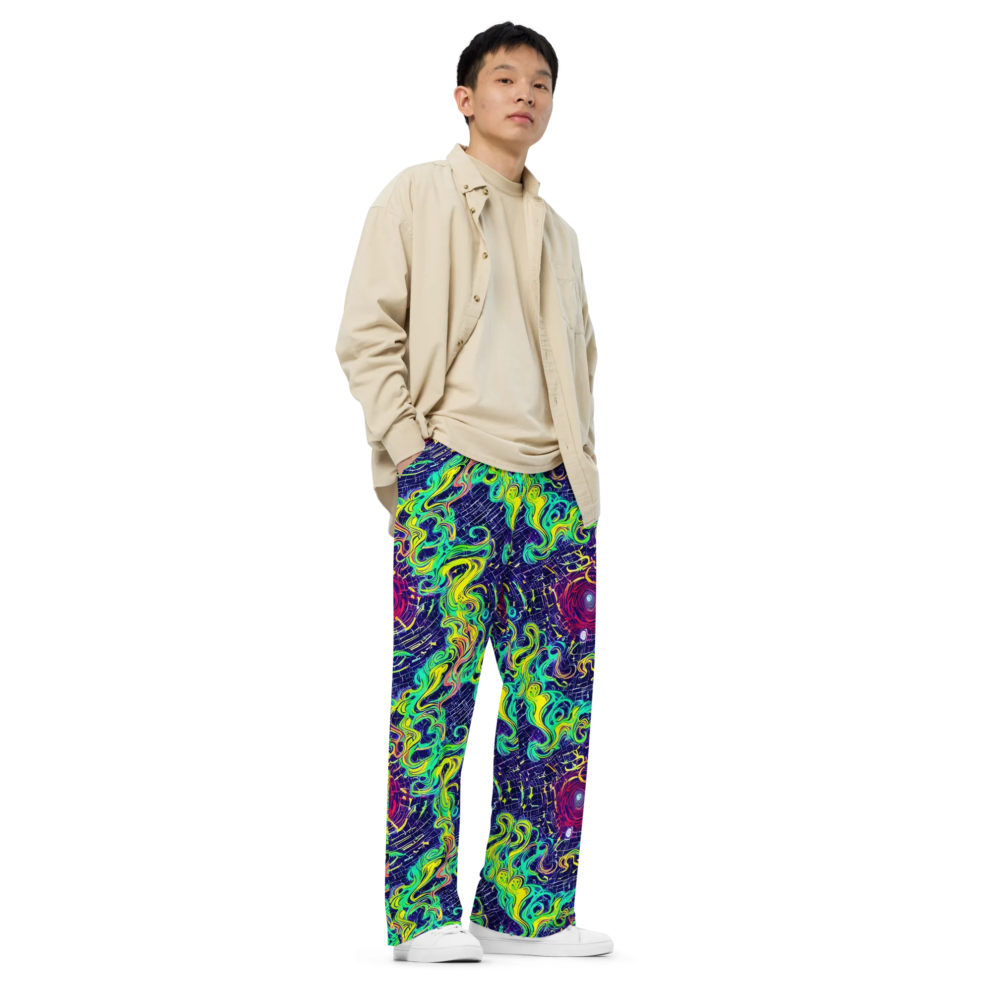 Neon Whirlwind on Wide-Leg Pants — Right Front