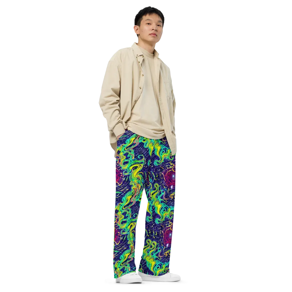 Neon Whirlwind on Wide-Leg Pants — Right Front