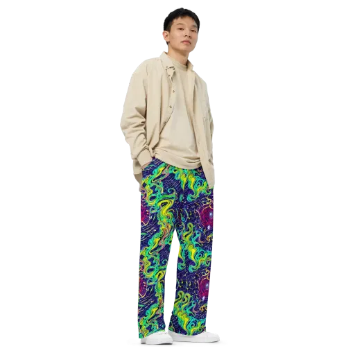 Neon Whirlwind on a Wide-Leg Pants