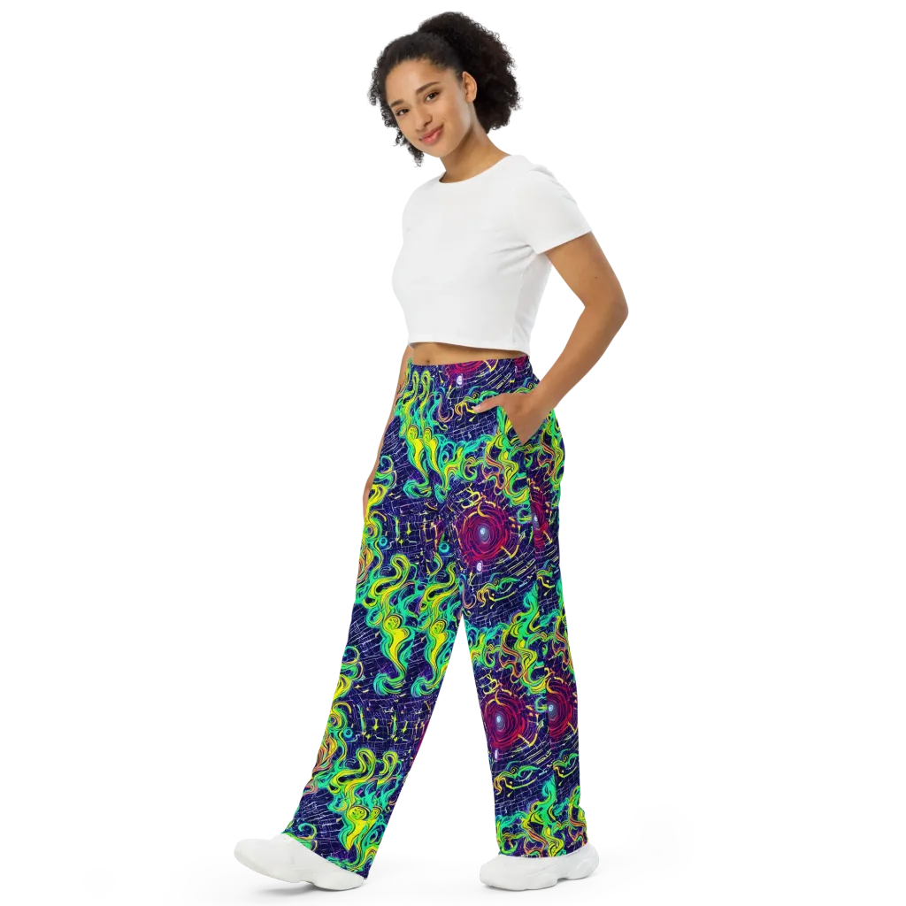 Neon Whirlwind on Wide-Leg Pants — Left Front