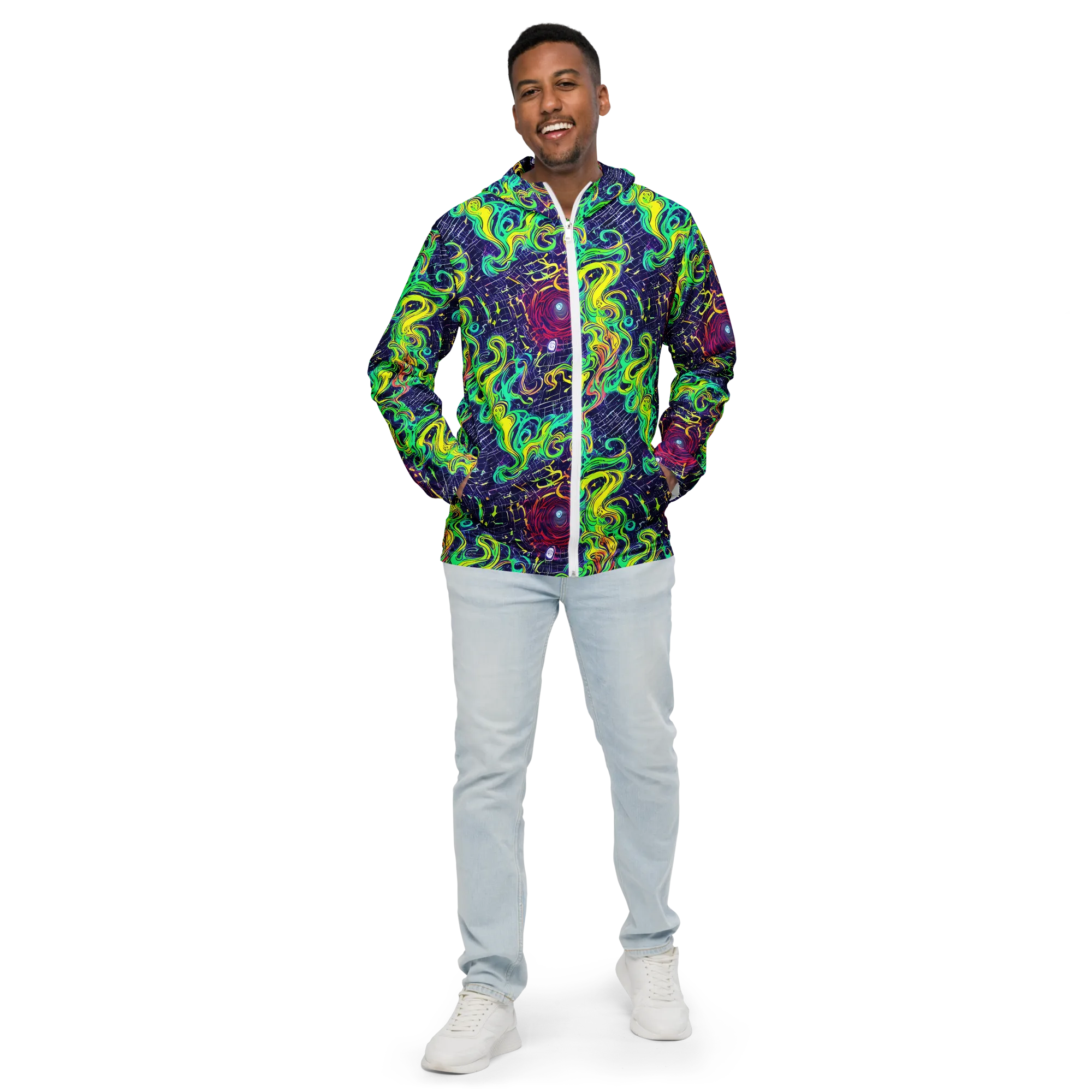 Neon Whirlwind on Men's Windbreaker — Front