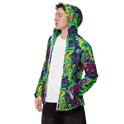 Neon Whirlwind on a Men's Windbreaker