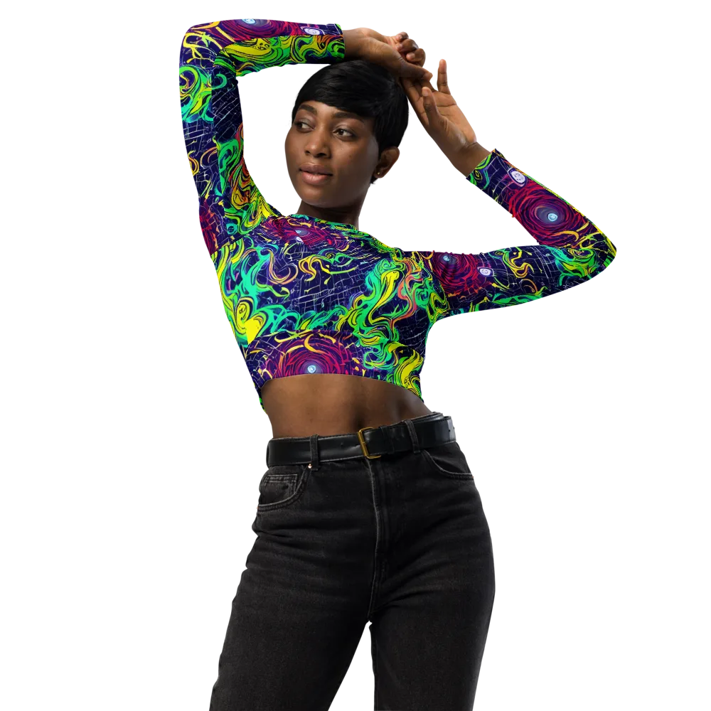 Neon Whirlwind on Long Sleeve Crop Top — Front