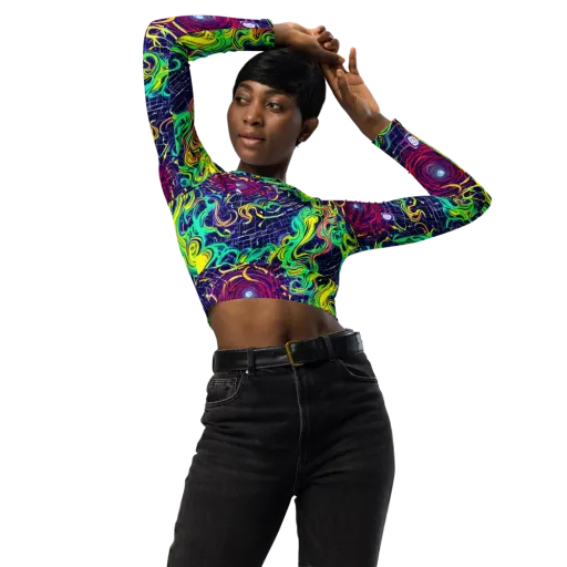 Neon Whirlwind on a Long Sleeve Crop Top