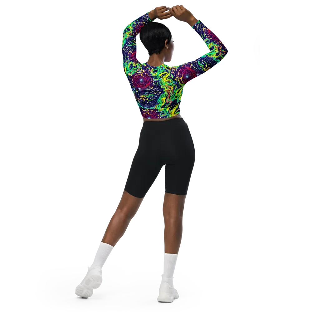 Neon Whirlwind on Long Sleeve Crop Top — Back