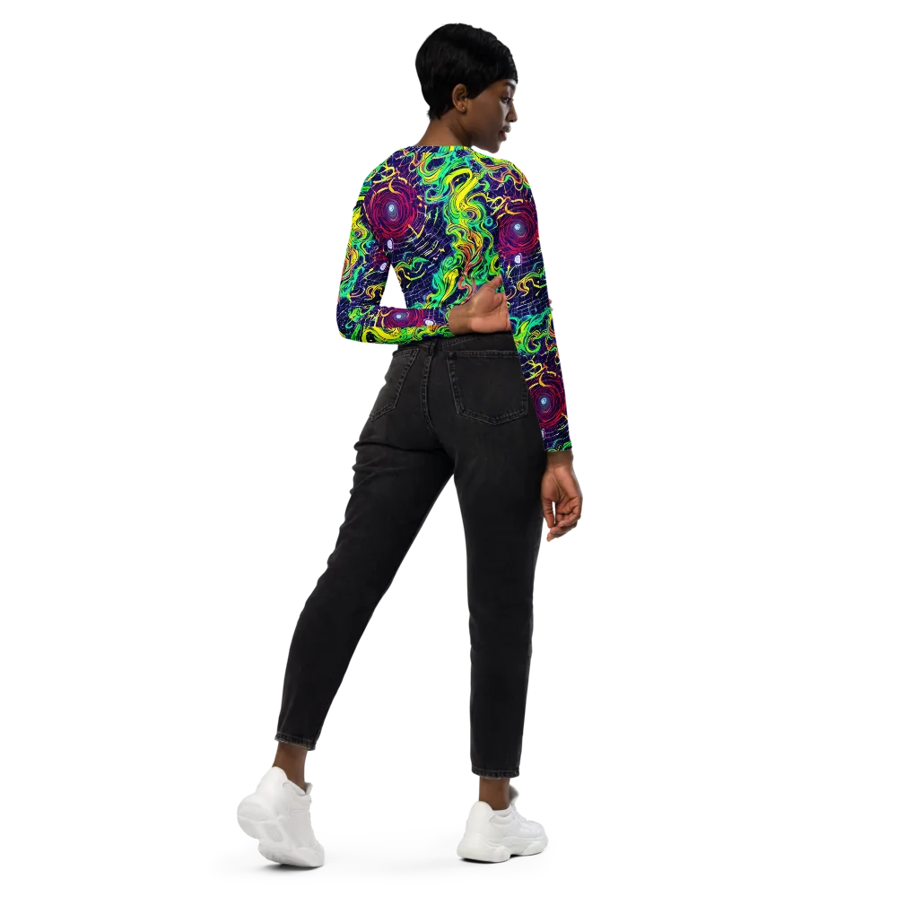 Neon Whirlwind on Long Sleeve Crop Top — Right Back