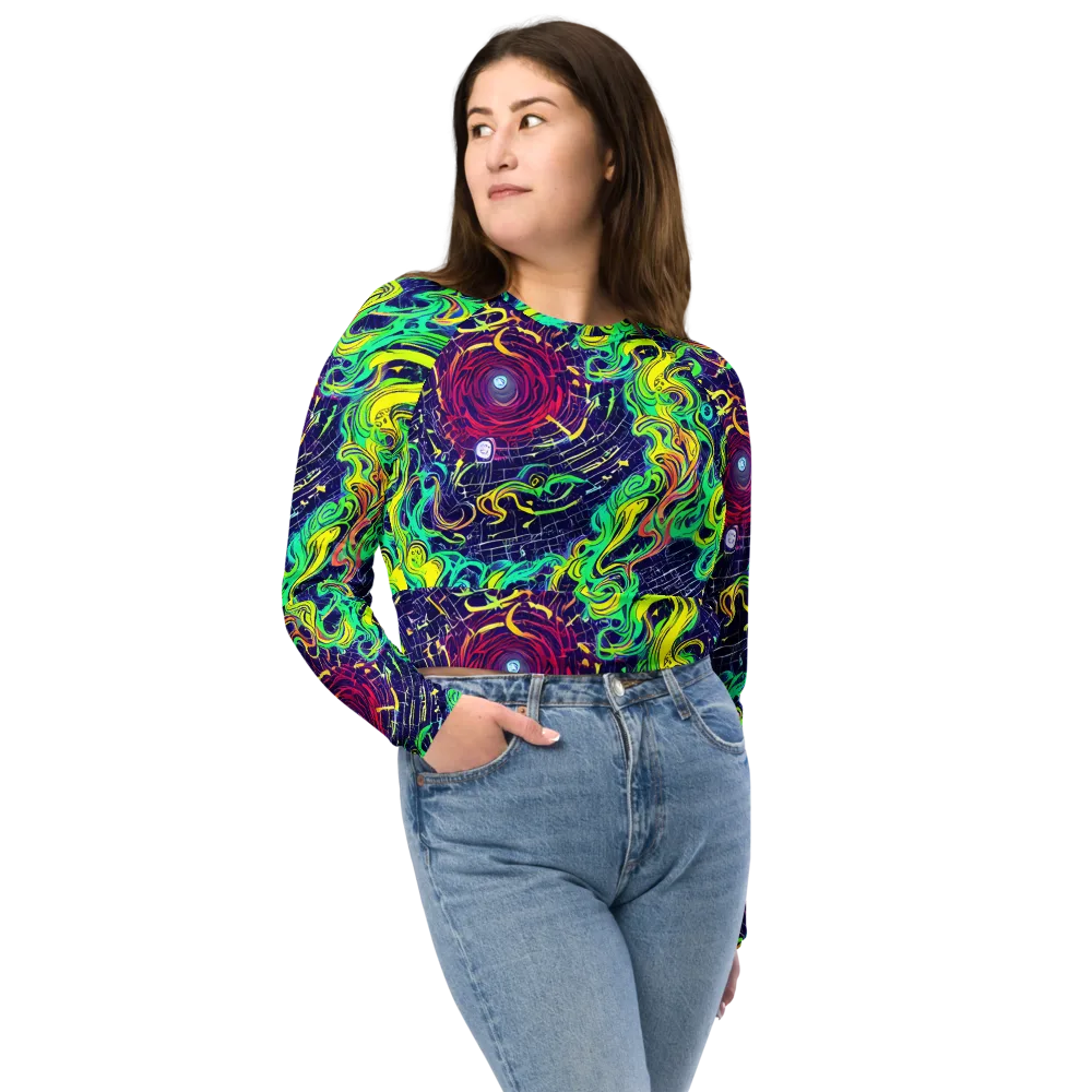 Neon Whirlwind on Long Sleeve Crop Top — Front
