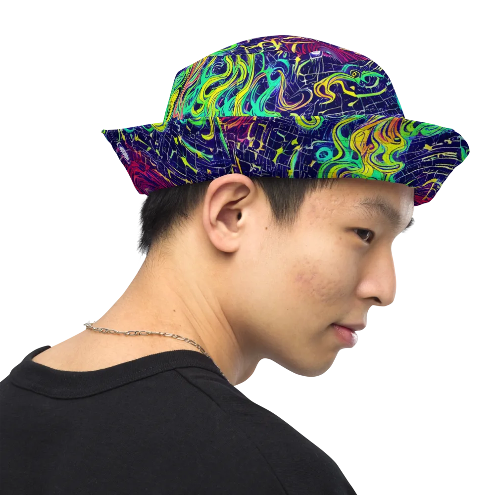 Neon Whirlwind on Reversible Bucket Hat — Right Outside