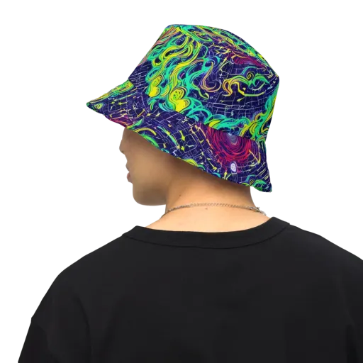 Neon Whirlwind on a Reversible Bucket Hat