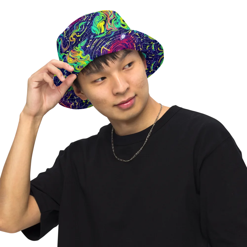 Neon Whirlwind on Reversible Bucket Hat — Front Inside