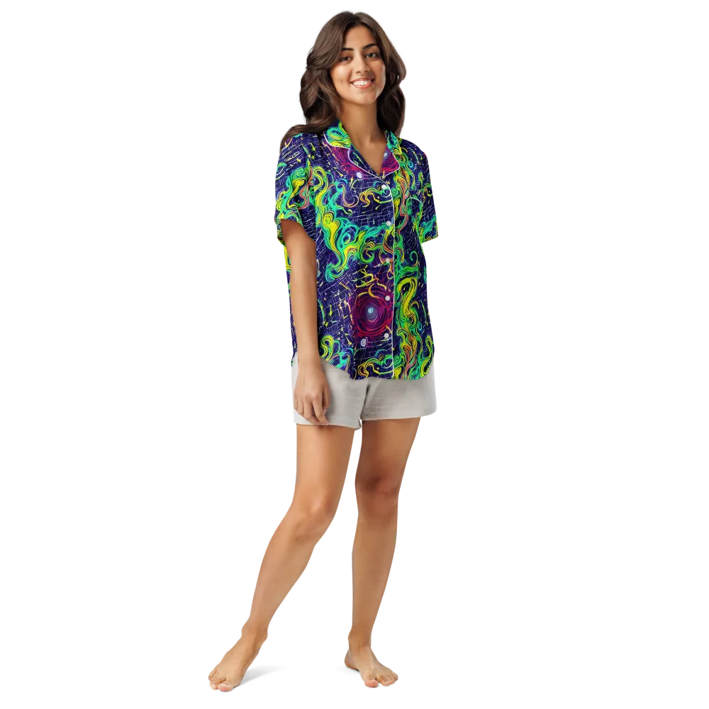 Neon Whirlwind on Women's Short Sleeve Pajama Top — Front