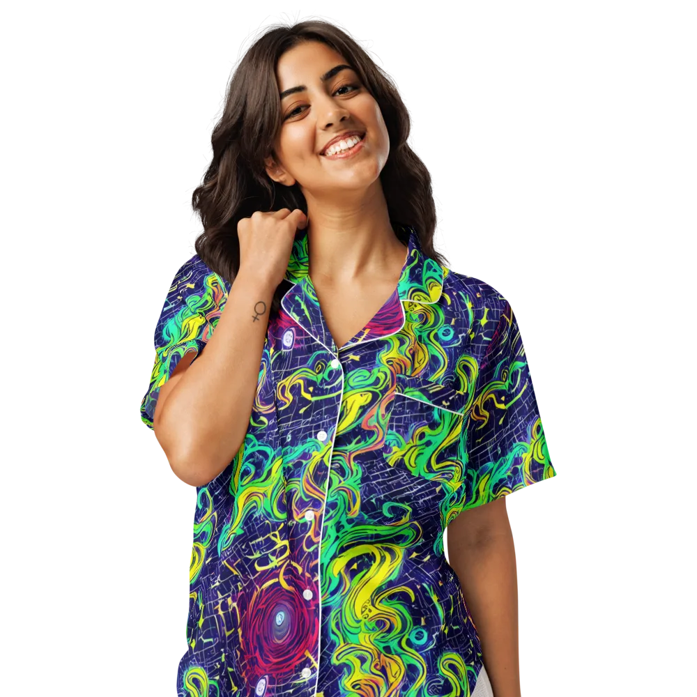 Neon Whirlwind on Women's Short Sleeve Pajama Top — Front