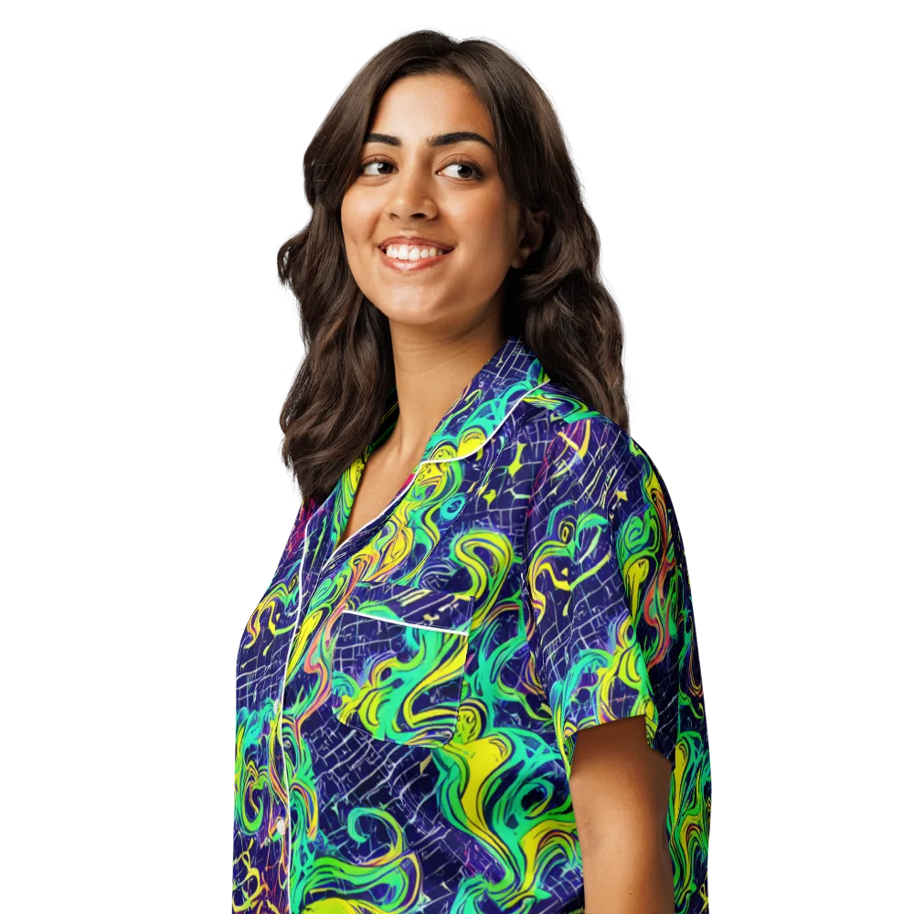 Neon Whirlwind on Women's Short Sleeve Pajama Top — Left Front