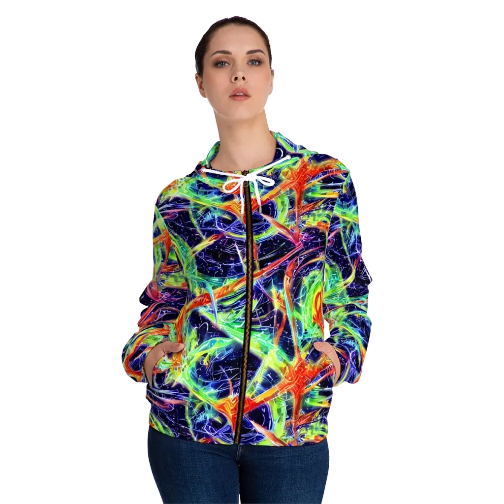 Hypercolor Mosaic on Women's Full-Zip Hoodie — Front On Person