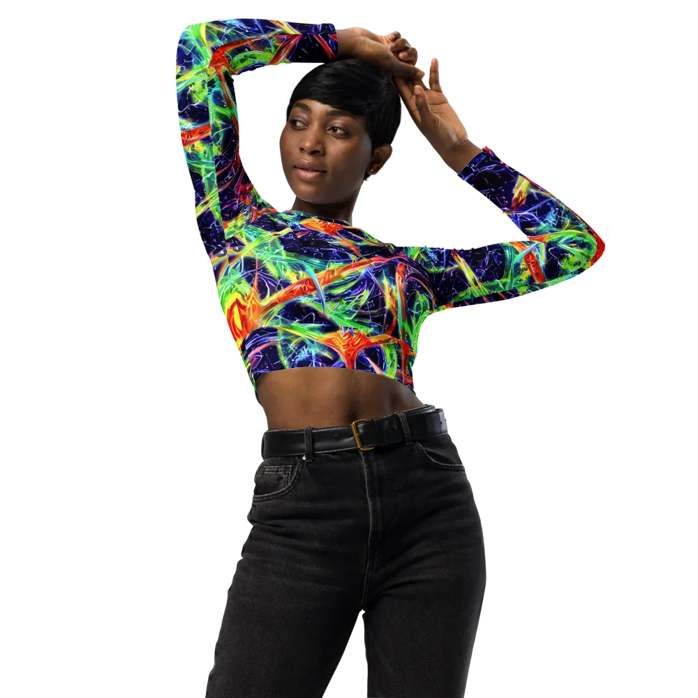 Hypercolor Mosaic on Long Sleeve Crop Top — Front