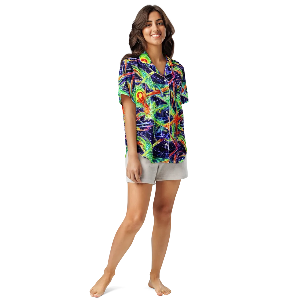 Hypercolor Mosaic on Women's Short Sleeve Pajama Top — Front