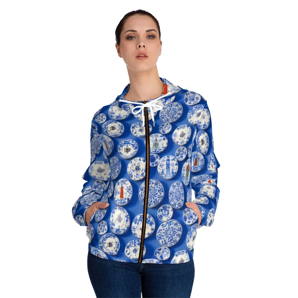 Cobalt Cabinet on Women's Full-Zip Hoodie — Front On Person