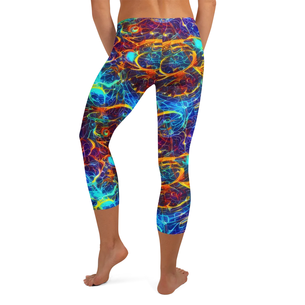 Blue Fire Matrix on Capri Leggings — Back