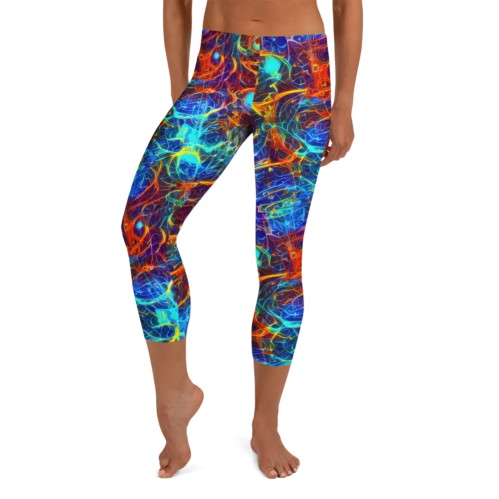 Blue Fire Matrix on Capri Leggings — Front