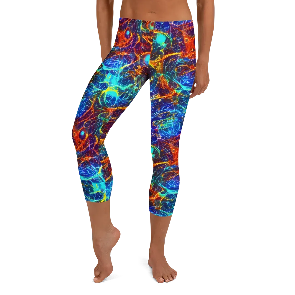 Blue Fire Matrix on Capri Leggings — Front