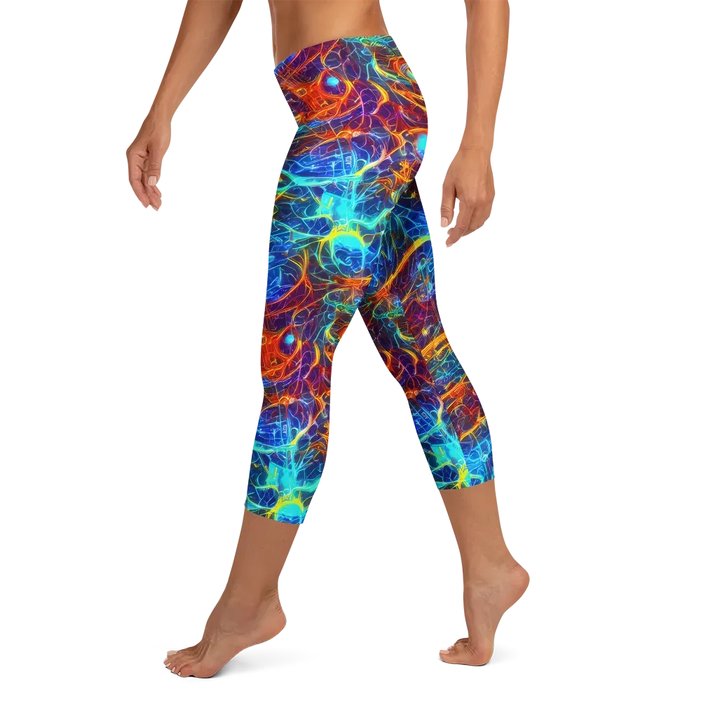 Blue Fire Matrix on Capri Leggings — Left