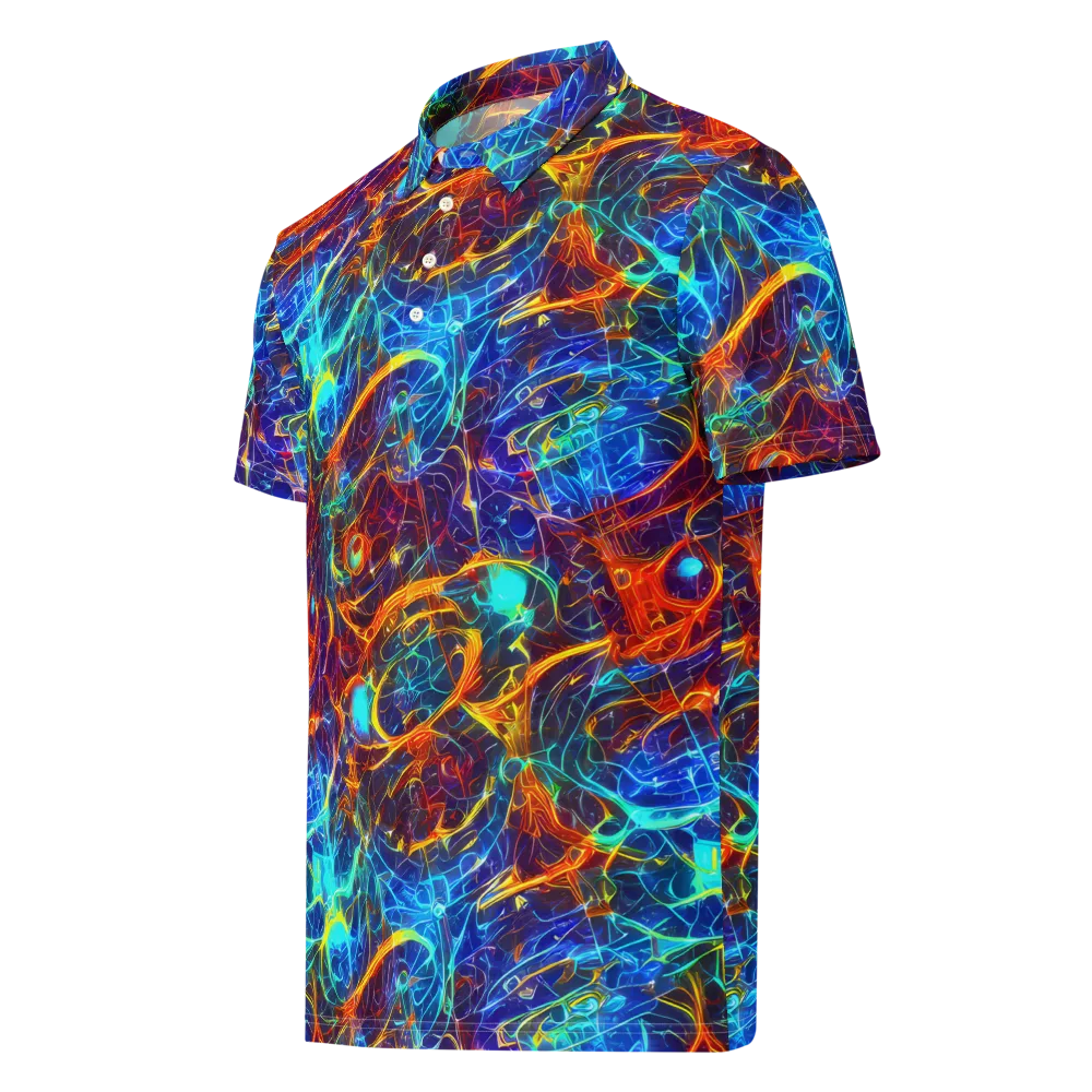 Blue Fire Matrix on Men's Slim Fit Polo Shirt — Left Front