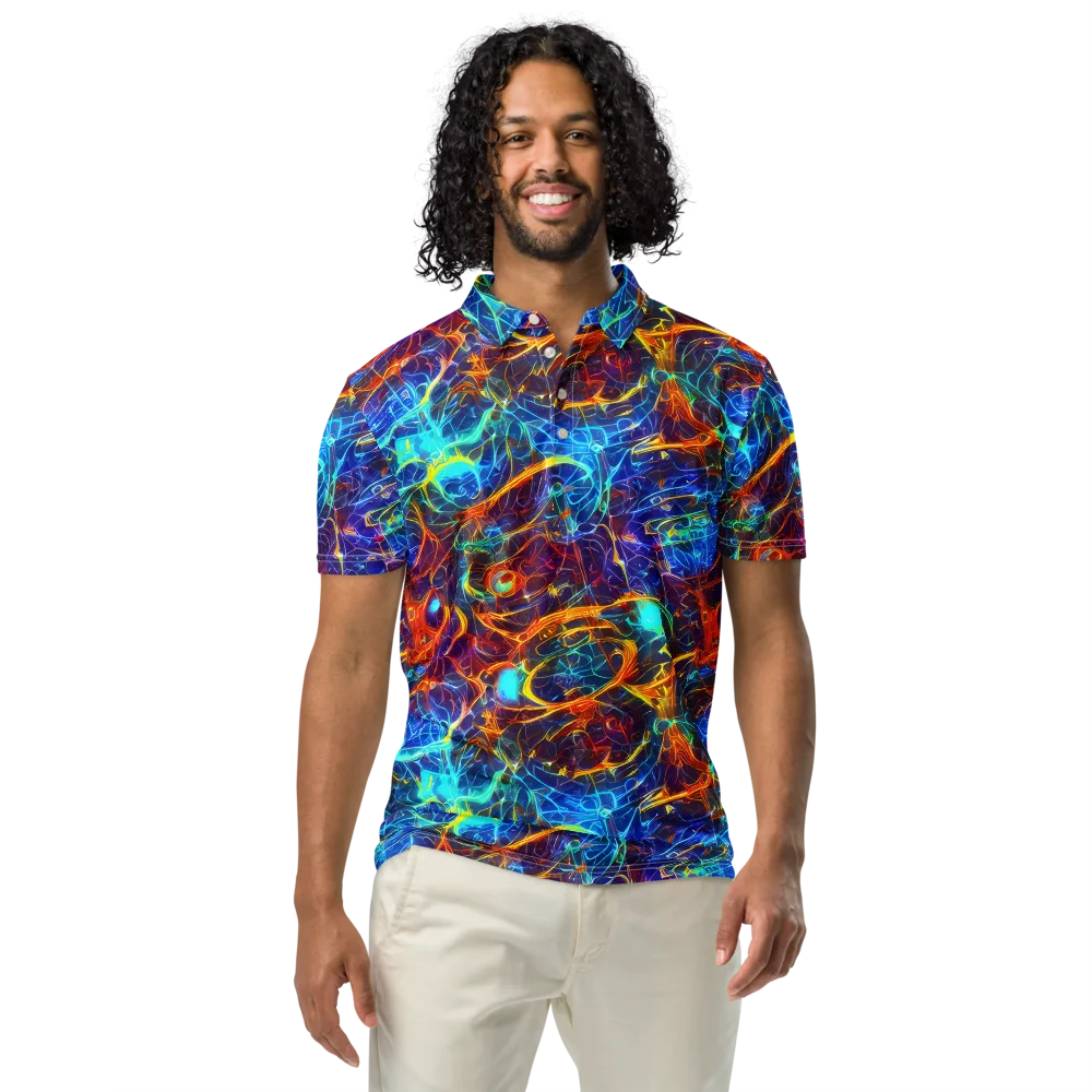Blue Fire Matrix on Men's Slim Fit Polo Shirt — Front
