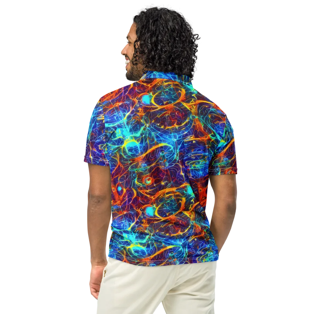 Blue Fire Matrix on Men's Slim Fit Polo Shirt — Back