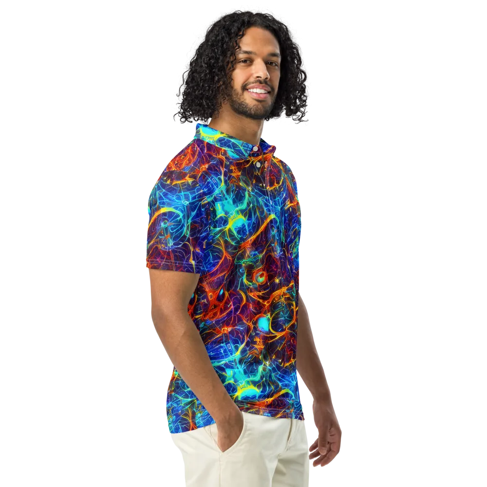 Blue Fire Matrix on Men's Slim Fit Polo Shirt — Right Front