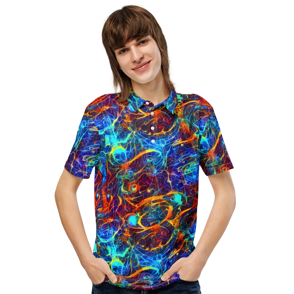 Blue Fire Matrix on Men's Slim Fit Polo Shirt — Front