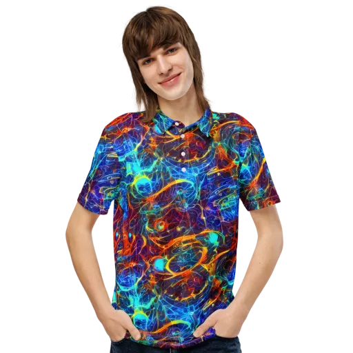 Blue Fire Matrix on a Men's Slim Fit Polo Shirt
